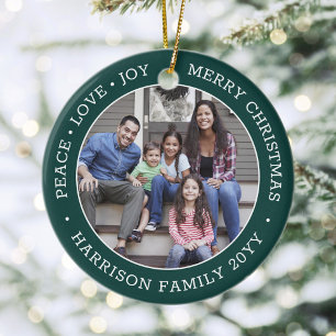 2 Foto Peace Love Joy Merry kerst Green White Keramisch Ornament