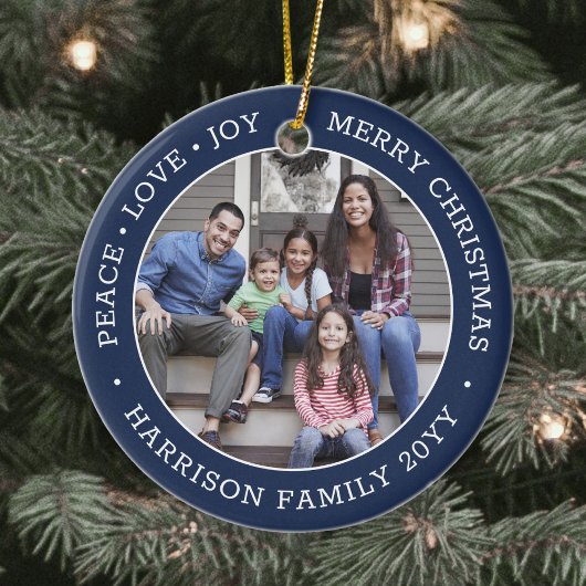 2 Foto Peace Love Joy Merry Xmas Navy Blue White Keramisch Ornament