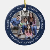 2 Foto Peace Love Joy Merry Xmas Navy Blue White Keramisch Ornament (Voorkant)