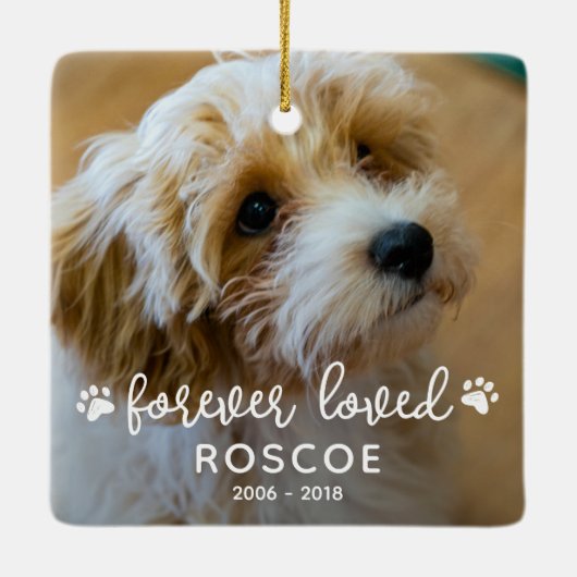 2 Foto Pet Memorial Forever Loved Keramisch Ornament (Achterkant)