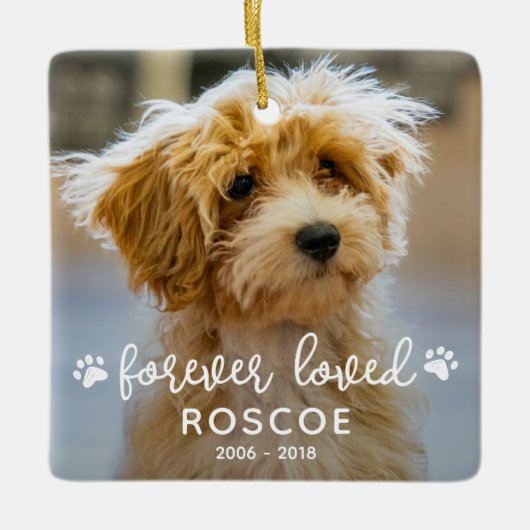 2 Foto Pet Memorial Forever Loved Keramisch Ornament (Voorkant)