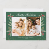 2 Foto Prettige feestdagen Holly Berries Kerstfees Feestdagenkaart (Voorkant)