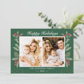 2 Foto Prettige feestdagen Holly Berries Kerstfees Feestdagenkaart (Staand voorkant)