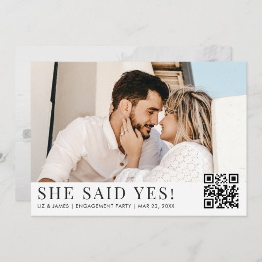 2 Foto QR Code Modern Engagement Party Kaart (Voorkant / Achterkant)