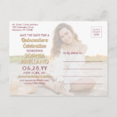 2 Foto Quinceanera Burgundy Gold Save the Date Uitnodiging Briefkaart (Achterkant)