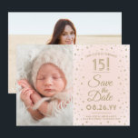 2 Foto Quinceanera Chic Blush Pink Gold Glitter Save The Date<br><div class="desc">Tijd vliegt! Nodig familie en vrienden uit voor een elegante Quinceañera viering voor haar met deze stijlvolle 2 foto's die roze en goud 3, 5 x 5 inch roze en gouden 3, 5 x 5" behalve de date uitnodiging. (AFBEELDING PLACEMENT TIP: Een gemakkelijke manier om een foto precies te centreren...</div>