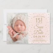 2 Foto Quinceanera Chic Blush Pink Gold Glitter Save The Date (Voorkant)