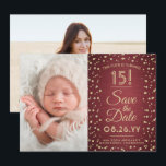 2 Foto Quinceanera Elegant Burgundy Gold Glitter Save The Date<br><div class="desc">Tijd vliegt! Nodig familie en vrienden uit voor een elegante Quinceañera-viering voor haar met deze stijlvolle 2 foto-Bourgogne en gouden 3, 5 x 5 inch, behalve de date uitnodiging. (AFBEELDING PLACEMENT TIP: Een gemakkelijke manier om een foto precies te centreren hoe u wilt is het te bebouwen alvorens aan de...</div>
