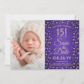 2 Foto Quinceanera Elegant Paars Gold Glitter Save The Date (Voorkant)
