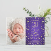 2 Foto Quinceanera Elegant Paars Gold Glitter Save The Date (Staand voorkant)