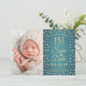 2 Foto Quinceanera Elegant Turkoois Goud Glitters Save The Date (Staand voorkant)