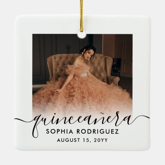 2 Foto Quinceañera Keepsake 15e verjaardag Modern Keramisch Ornament (Achterkant)