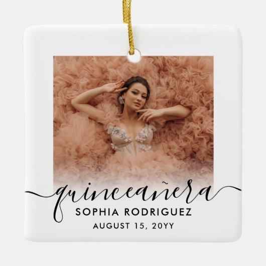 2 Foto Quinceañera Keepsake 15e verjaardag Modern Keramisch Ornament (Voorkant)