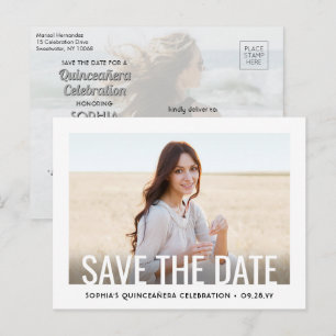 2 Foto Quinceanera Modern Birthday Save the Date Aankondigingskaart