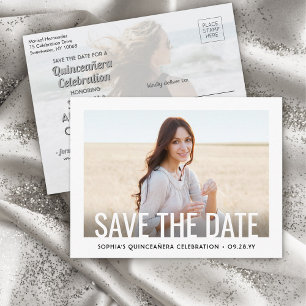 2 Foto Quinceanera Modern Birthday Save the Date Aankondigingskaart