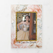 2 Foto Quinceanera Nederlands Spaans Koraal Roos Drieluik Uitnodiging (Cover)