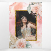 2 Foto Quinceanera Nederlands Spaans Koraal Roos Drieluik Uitnodiging (Binnenkant midden)