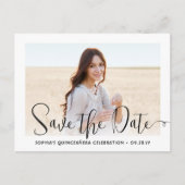 2 Foto Quinceañera Trendy Script Save the Date Aankondigingskaart (Voorkant)