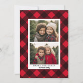 2 Foto Red Black Buffalo plaid - Merry Kerstmis Feestdagenkaart (Voorkant)