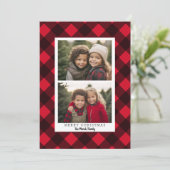 2 Foto Red Black Buffalo plaid - Merry Kerstmis Feestdagenkaart (Staand voorkant)