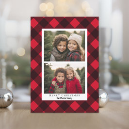 2 Foto Red Black Buffalo plaid - Merry Kerstmis Feestdagenkaart