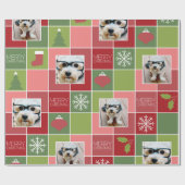 2 Foto Red Green Color Block Merry Kerstry Cadeaupapier (Vlak)