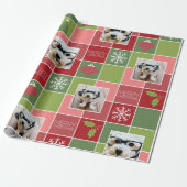 2 Foto Red Green Color Block Merry Kerstry Cadeaupapier (Uitgerold)