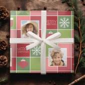 2 Foto Red Green Color Block Merry Kerstry Cadeaupapier