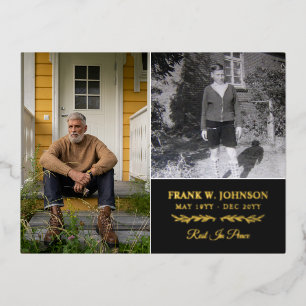 2 Foto Rest in Peace Funeral Gold Folie Uitnodiging Briefkaart