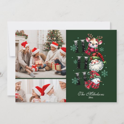 2 Foto Retro Gingham Santa & Friends Kerstmis Feestdagenkaart (Voorkant)