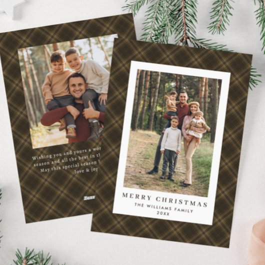 2 Foto Retro Kerstmis Plaid Tartan Groet Feestdagenkaart