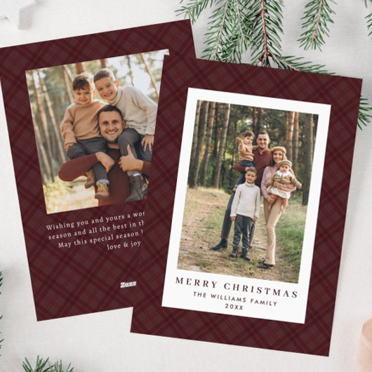 2 Foto Retro Kerstmis Plaid Tartan Groet Feestdagenkaart