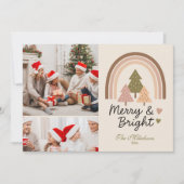 2 Foto Retro Neutral Rainbow Merry & Bright Feestdagenkaart (Voorkant)