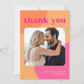 2 foto retro roze sinaasappel bruiloft bedankje kaart (Voorkant)