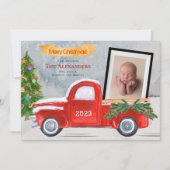 2 Foto  rode vrachtwagen Baby of Familie Foto Feestdagenkaart (Voorkant)