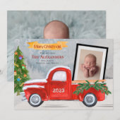 2 Foto  rode vrachtwagen Baby of Familie Foto Feestdagenkaart (Voorkant / Achterkant)