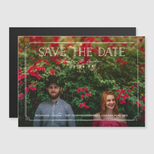 2 Foto Romantic Doodles Wedding Save the Date Magnetische Uitnodiging (Voorkant / Achterkant)