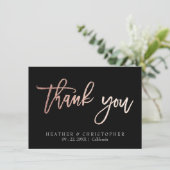 2 foto Roos gouden glitter bruiloft bedankje Kaart (Staand voorkant)