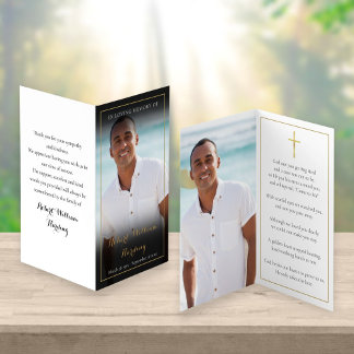 2 foto rouwkaarten met gevouwen gebedskaartjes visitekaartje