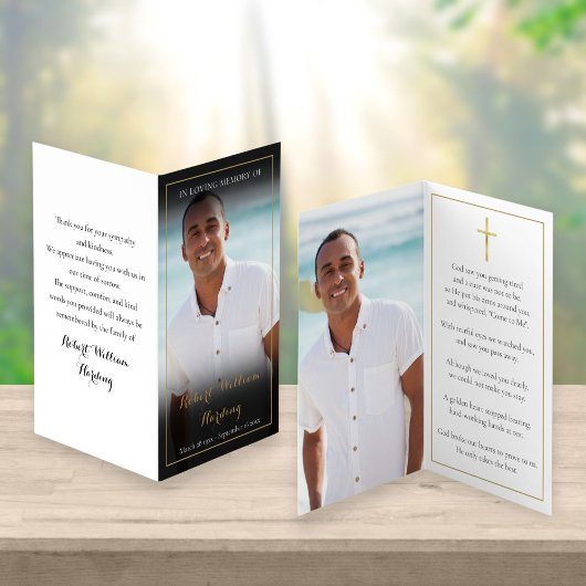 2 foto rouwkaarten met gevouwen gebedskaartjes visitekaartje