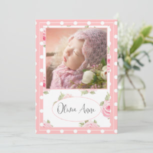 2 Foto roze Rose Polkadot Baby Girl Birth Aankondiging