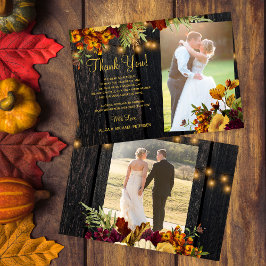 2 foto ' s van de trouwe herfst floral barn wood b bedankkaart