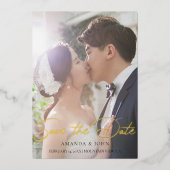 2 Foto Save the Date Weduwing Invitation Gold Folie Uitnodiging (Voorkant)