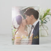 2 Foto Save the Date Weduwing Invitation Gold Folie Uitnodiging (Staand Voorkant)