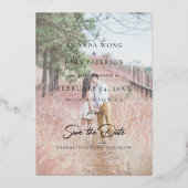 2 Foto Save the Date Weduwing Invitation Gold Folie Uitnodiging (Achterkant)