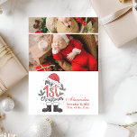 2 Foto Schattige Santa Baby 1st Christmas Feestdagenkaart<br><div class="desc">Vier de eerste kerst van je pasgeboren baby met deze lieve en feestelijke fotokaart met speelse vakantie-elementen zoals kerstlaarzen, hulst en een rood pet. Ontworpen voor trotse nieuwe ouders, combineert deze schattige lay-out de foto van uw baby met hun geboortegegevens en naam, waardoor een aandenken ontstaat dat de harten nog...</div>
