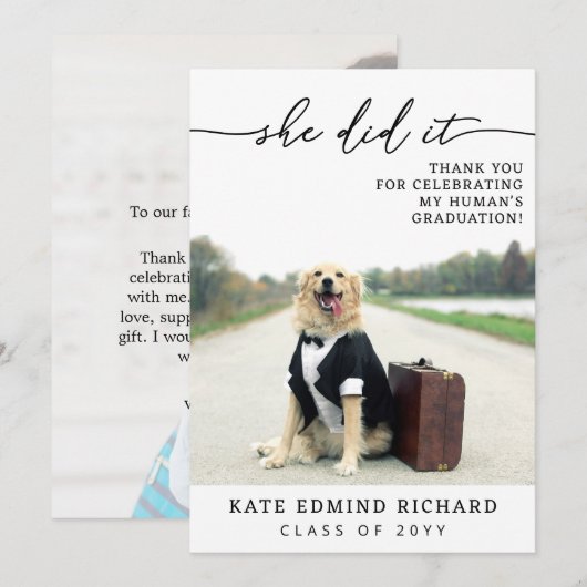 2 Foto Script Hart Hond Afstuderen Bedankkaart (Voorkant / Achterkant)
