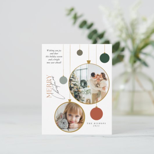 2 foto sierlijke vrolijke kerst groet feestdagenkaart (Staand voorkant)