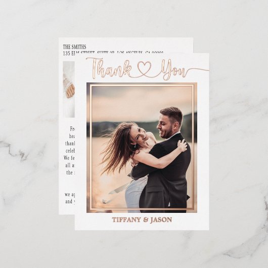 2 Foto Simple Elegant Wedding Hand Lettered Heart Folie Feestdagen Briefkaart (Voorkant / Achterkant)