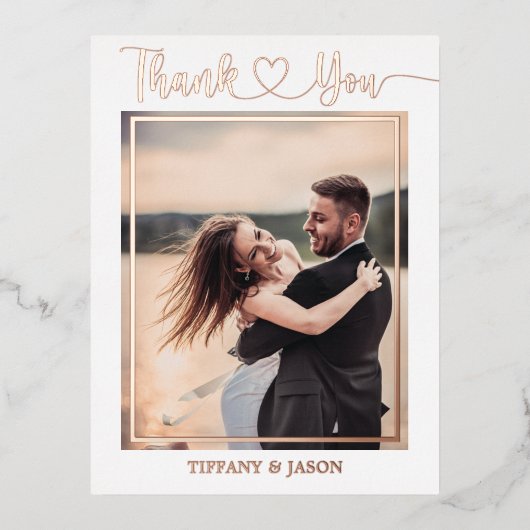 2 Foto Simple Elegant Wedding Hand Lettered Heart Folie Feestdagen Briefkaart (Voorkant)